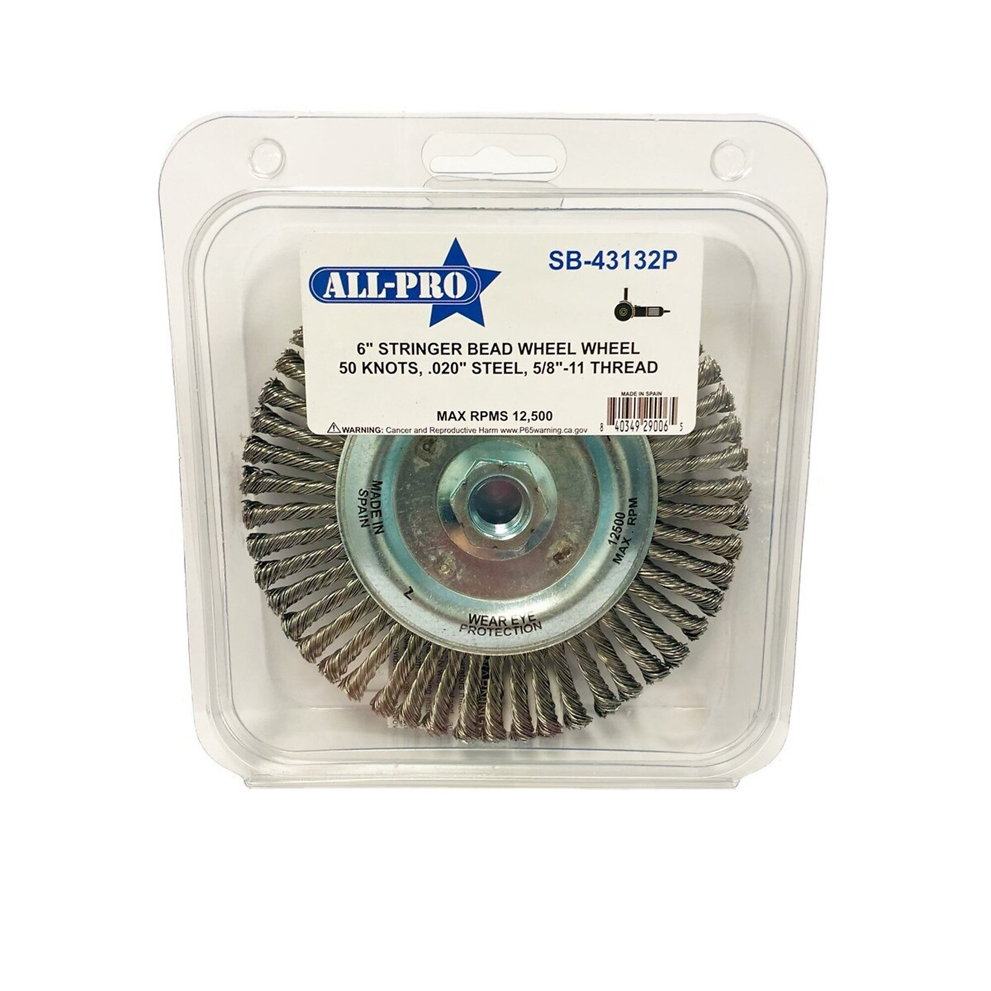 AllPro, Stringer Bead Wheel, 6in., Wheel Diameter 6 in, Arbor Size 5/8 Wheels (qty.) 1 Model# ALPSB43132P